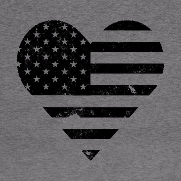 Black Distressed American Heart Flag USA Patriotic - Heart Flag - 4th of July- I love USA by DazzlingApparel